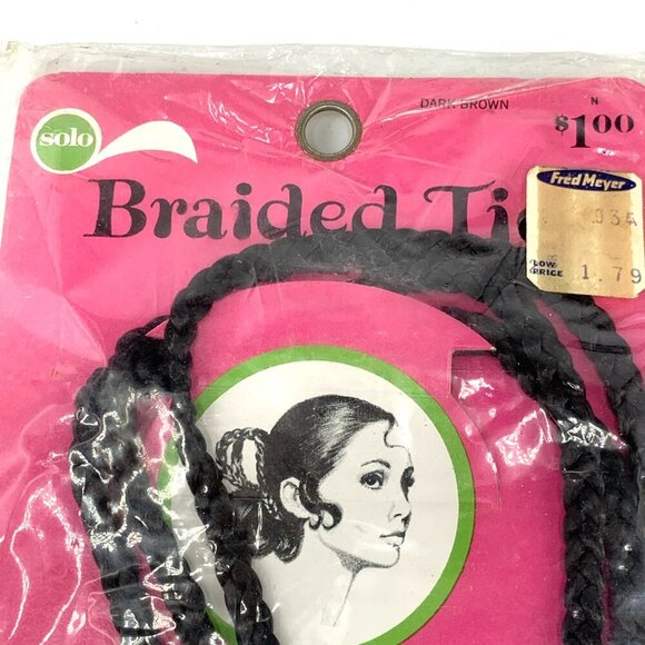 Solo Brand Braided Hair Tie Dark Brown P53 #3970 1969 New Old Stock - Picture 2 of 5
